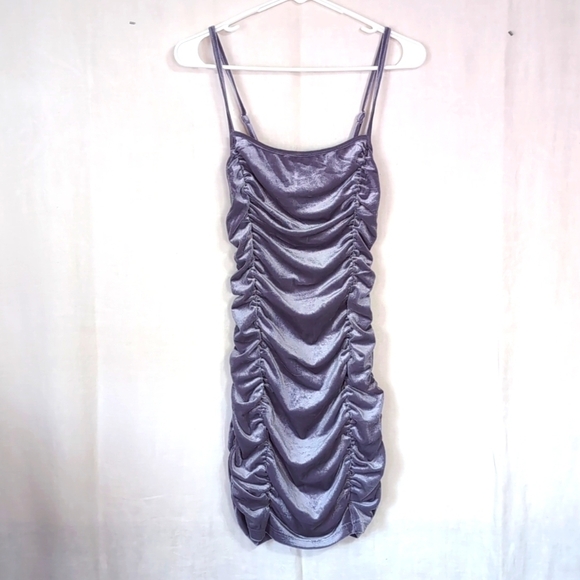 Forever 21 Dresses & Skirts - Forever 21 Silver Blue Velvet Ruched Bodycon Dress Size Medium New with Tag